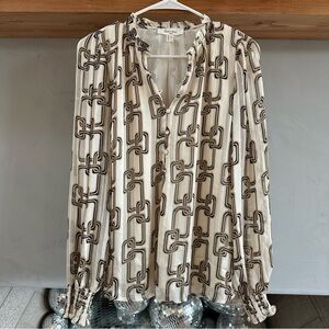 Haven & Blair Chain Print Long Sleeve Silky Blouse / Size S